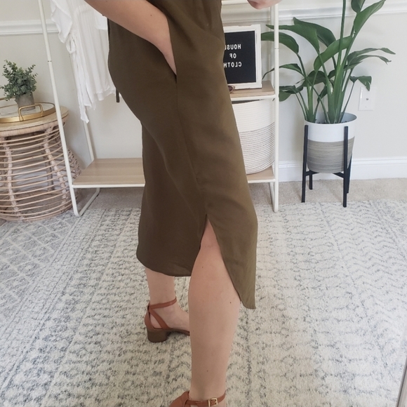 Maeve Anthropologie Button Up Shirt Midi Dress Olive Green XS/S - Picture 2 of 11